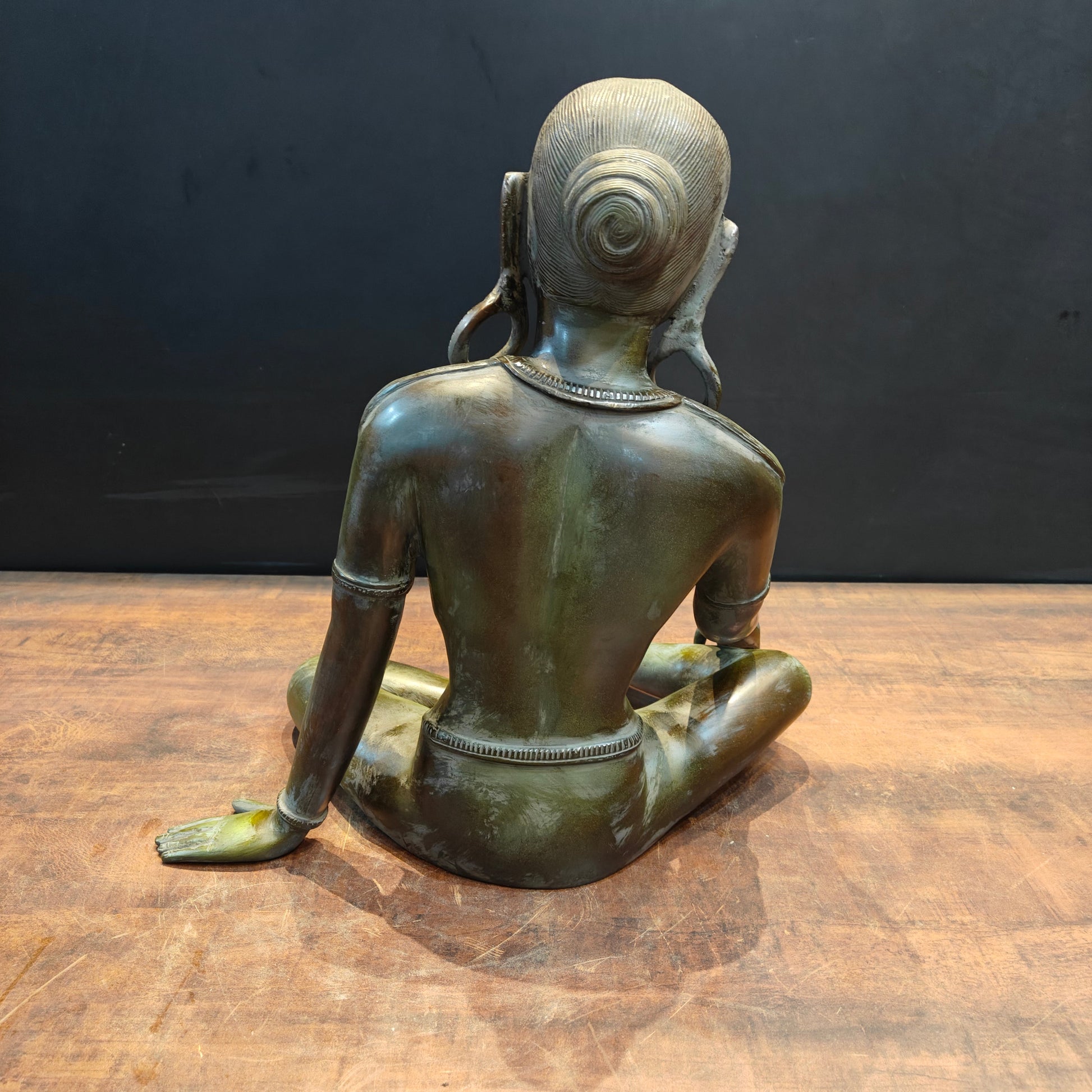 Brass Seated Nepalese Parvati Idol Green Patina Finish 1.5 Feet - Image 9