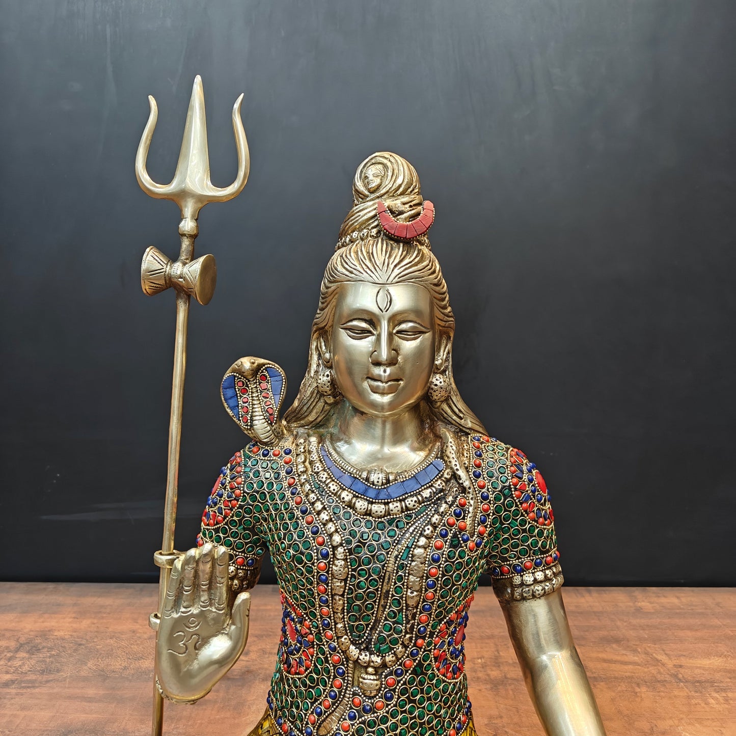 Brass Lord Shiva Statue With Stone Work 1.5 Feet