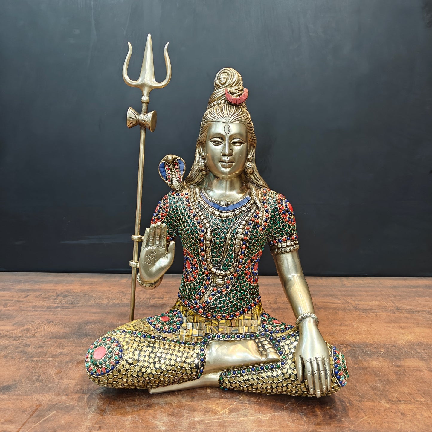Brass Lord Shiva Statue With Stone Work 1.5 Feet