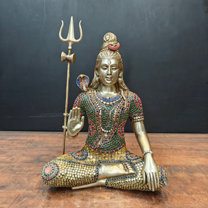 Brass Lord Shiva Statue With Stone Work 1.5 Feet by vendor-unknown - Hindu Gods (View 3)