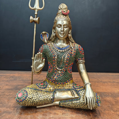 Brass Lord Shiva Statue With Stone Work 1.5 Feet by vendor-unknown - Hindu Gods (View 5)