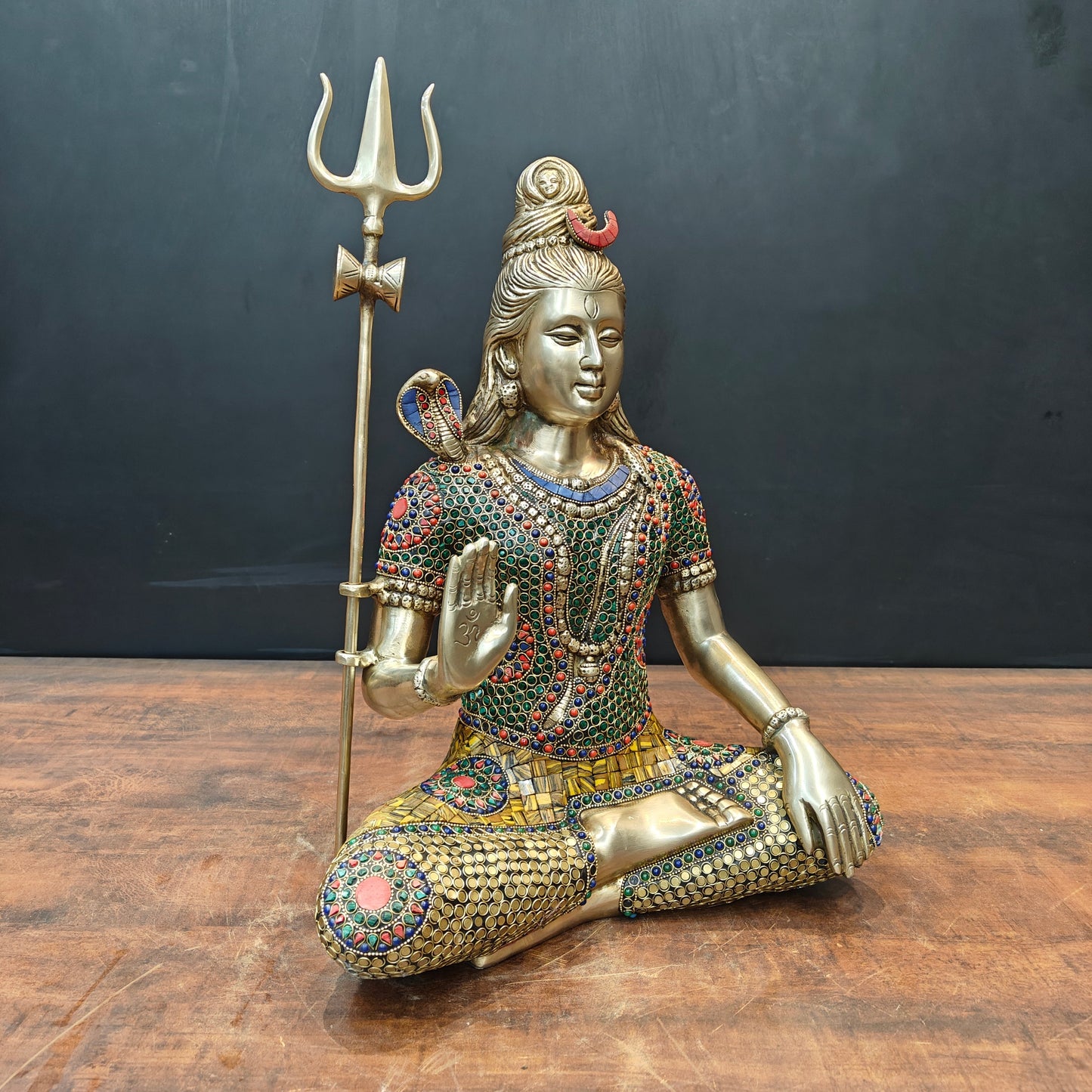 Brass Lord Shiva Statue With Stone Work 1.5 Feet