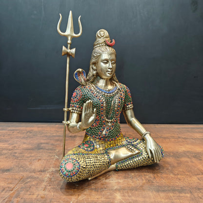 Brass Lord Shiva Statue With Stone Work 1.5 Feet by vendor-unknown - Hindu Gods (View 6)