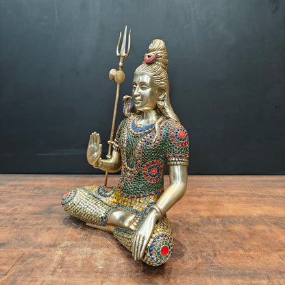 Brass Lord Shiva Statue With Stone Work 1.5 Feet by vendor-unknown - Hindu Gods (View 7)