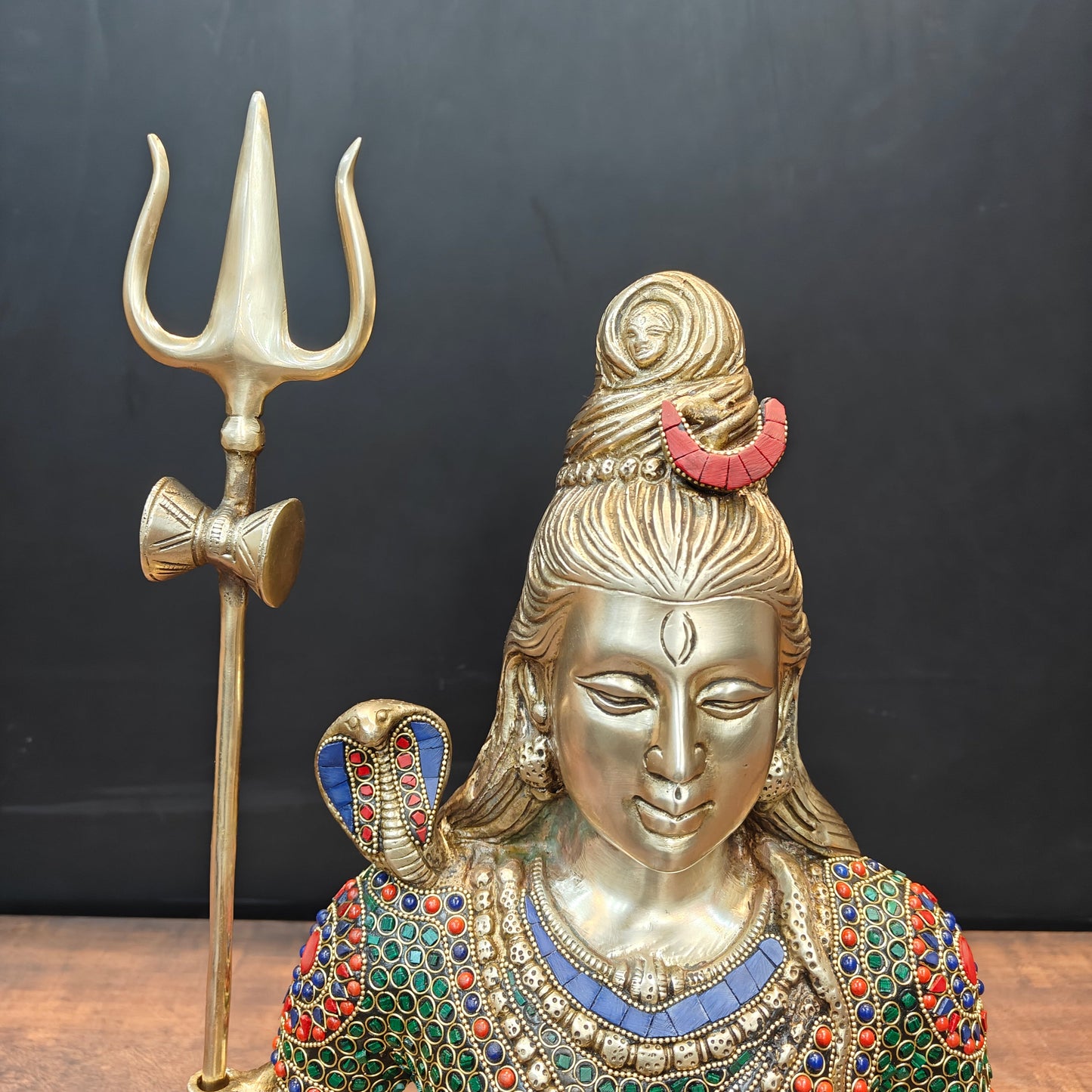 Brass Lord Shiva Statue With Stone Work 1.5 Feet