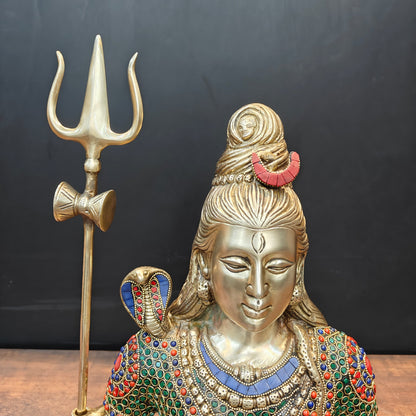 Brass Lord Shiva Statue With Stone Work 1.5 Feet by vendor-unknown - Hindu Gods (View 8)