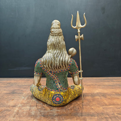 Brass Lord Shiva Statue With Stone Work 1.5 Feet by vendor-unknown - Hindu Gods (View 9)