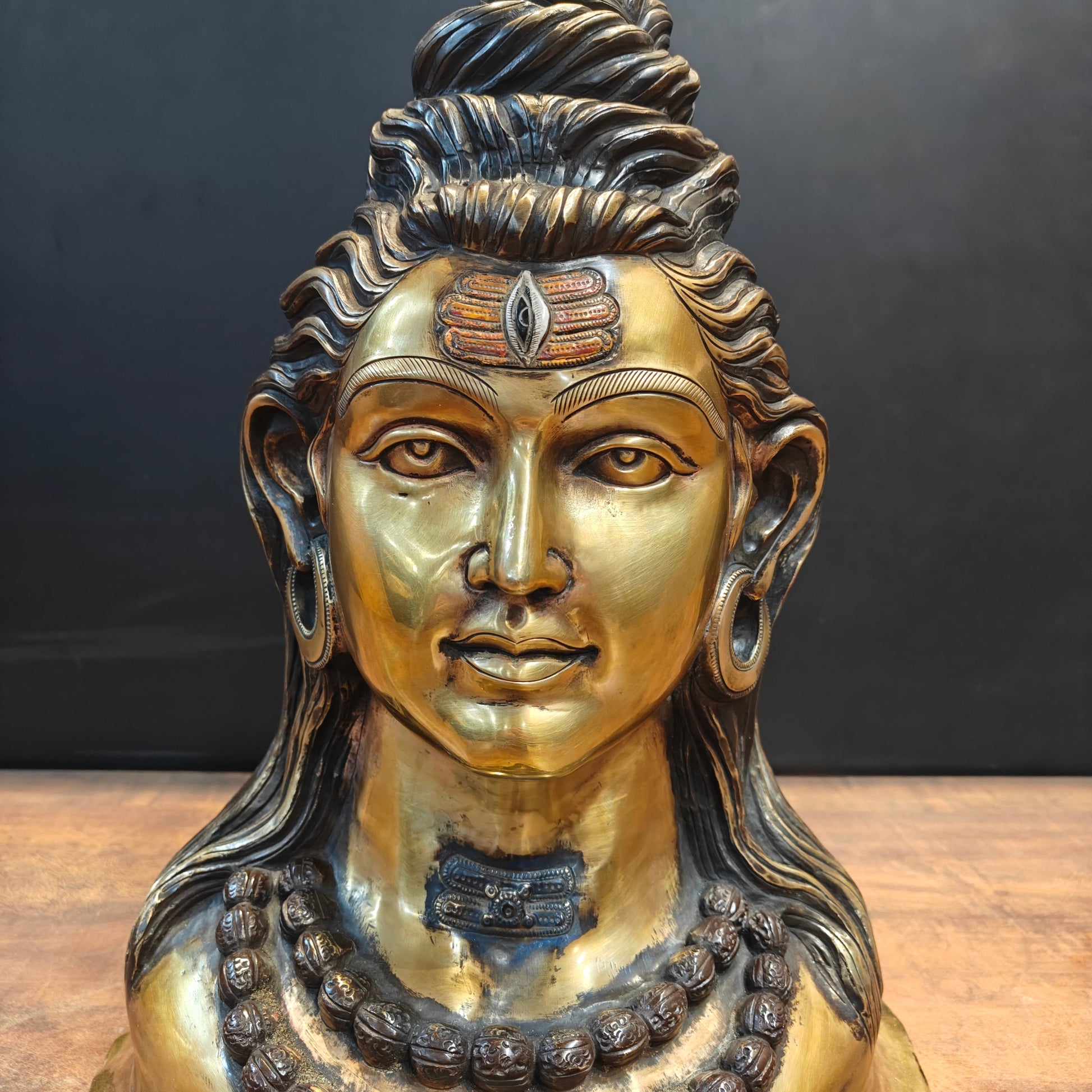 Brass Lord Shiva Head With River Ganga Antique Finish 21 Inches - Image 2