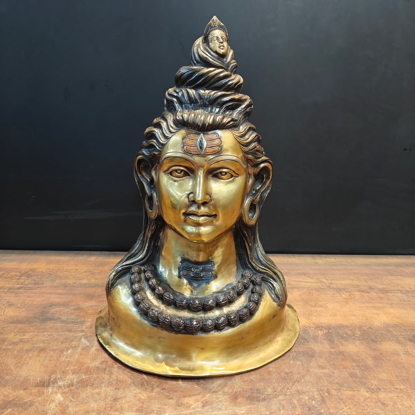 Brass Lord Shiva Head With River Ganga Antique Finish 21 Inches