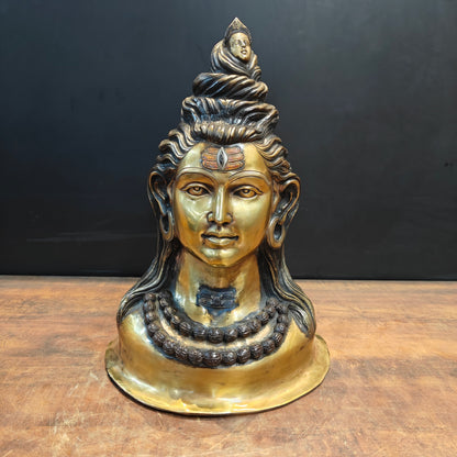 Brass Lord Shiva Head With River Ganga Antique Finish 21 Inches by vendor-unknown - Hindu Gods (View 3)
