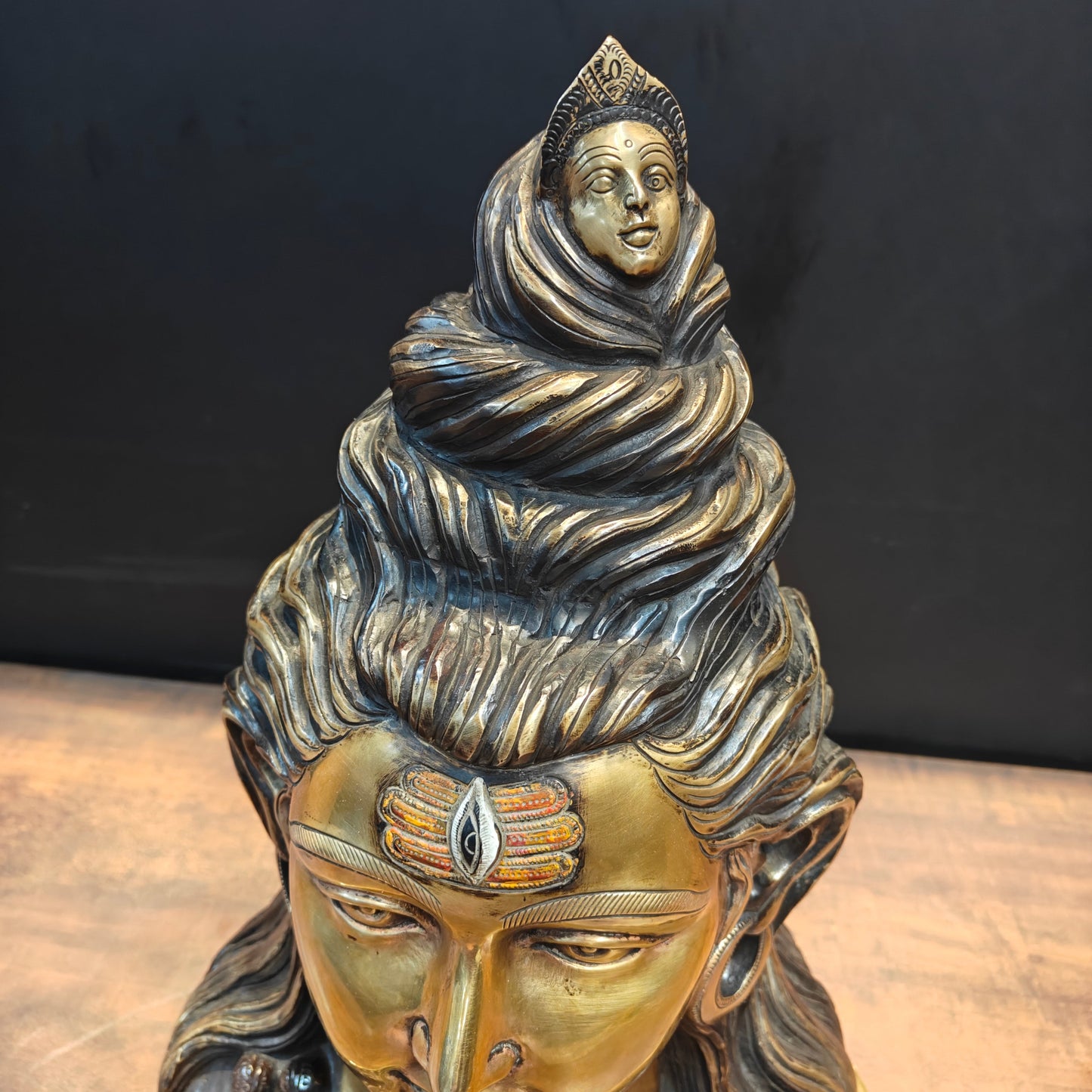 Brass Lord Shiva Head With River Ganga Antique Finish 21 Inches