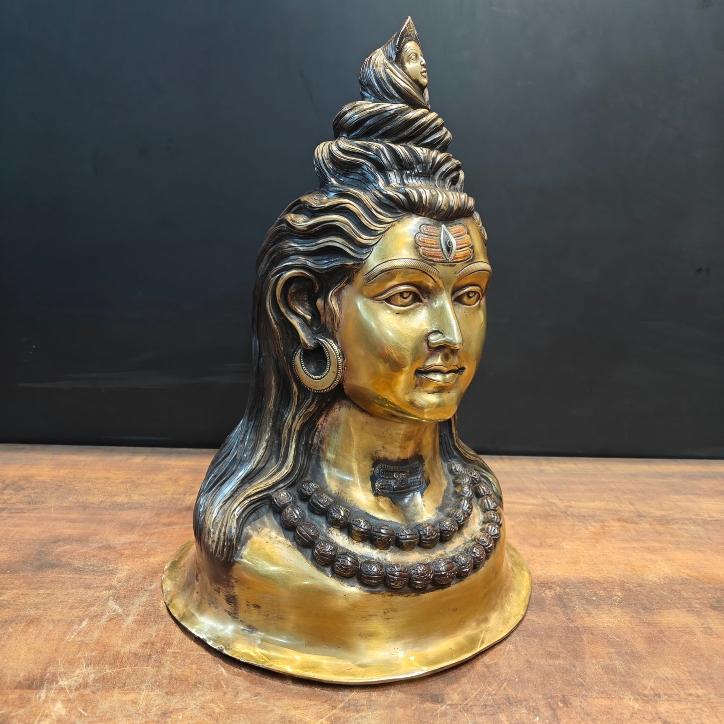 Brass Lord Shiva Head With River Ganga Antique Finish 21 Inches