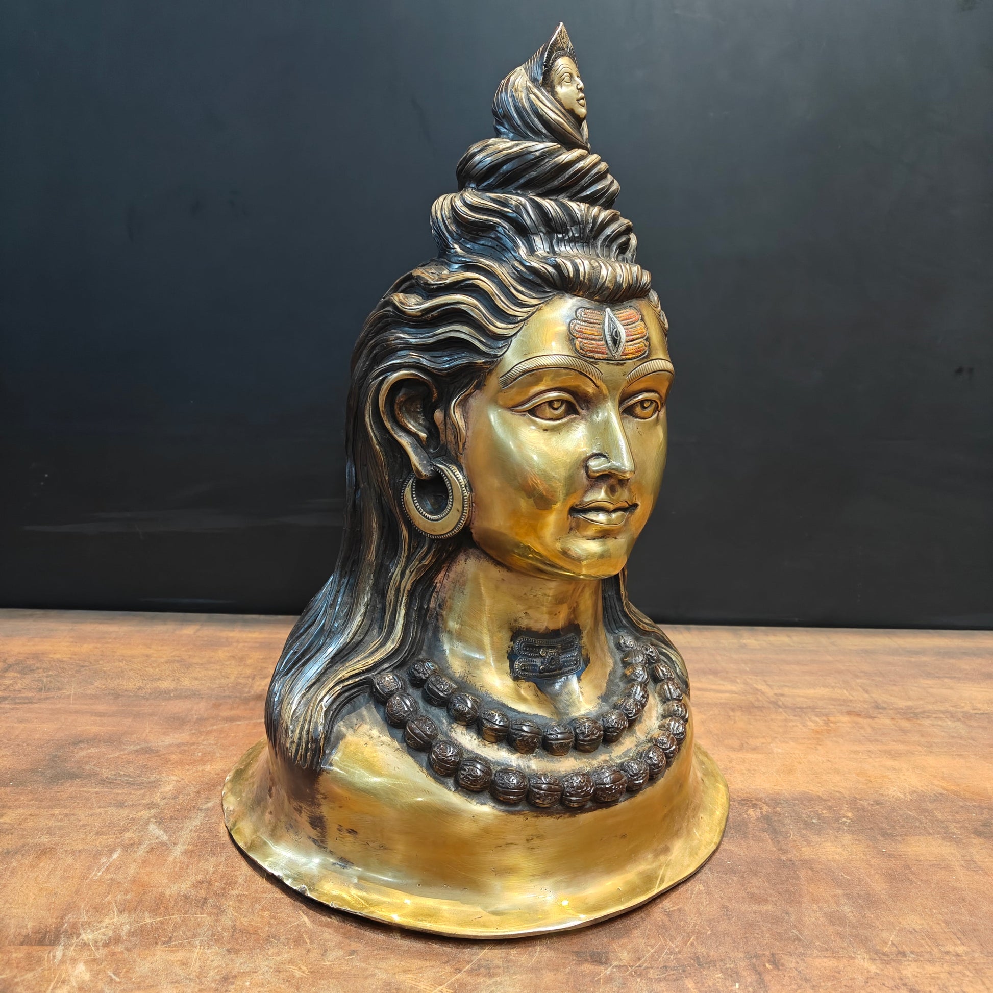 Brass Lord Shiva Head With River Ganga Antique Finish 21 Inches - Image 5