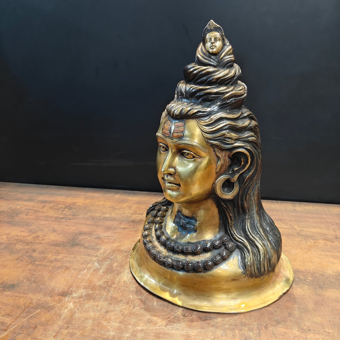 Brass Lord Shiva Head With River Ganga Antique Finish 21 Inches
