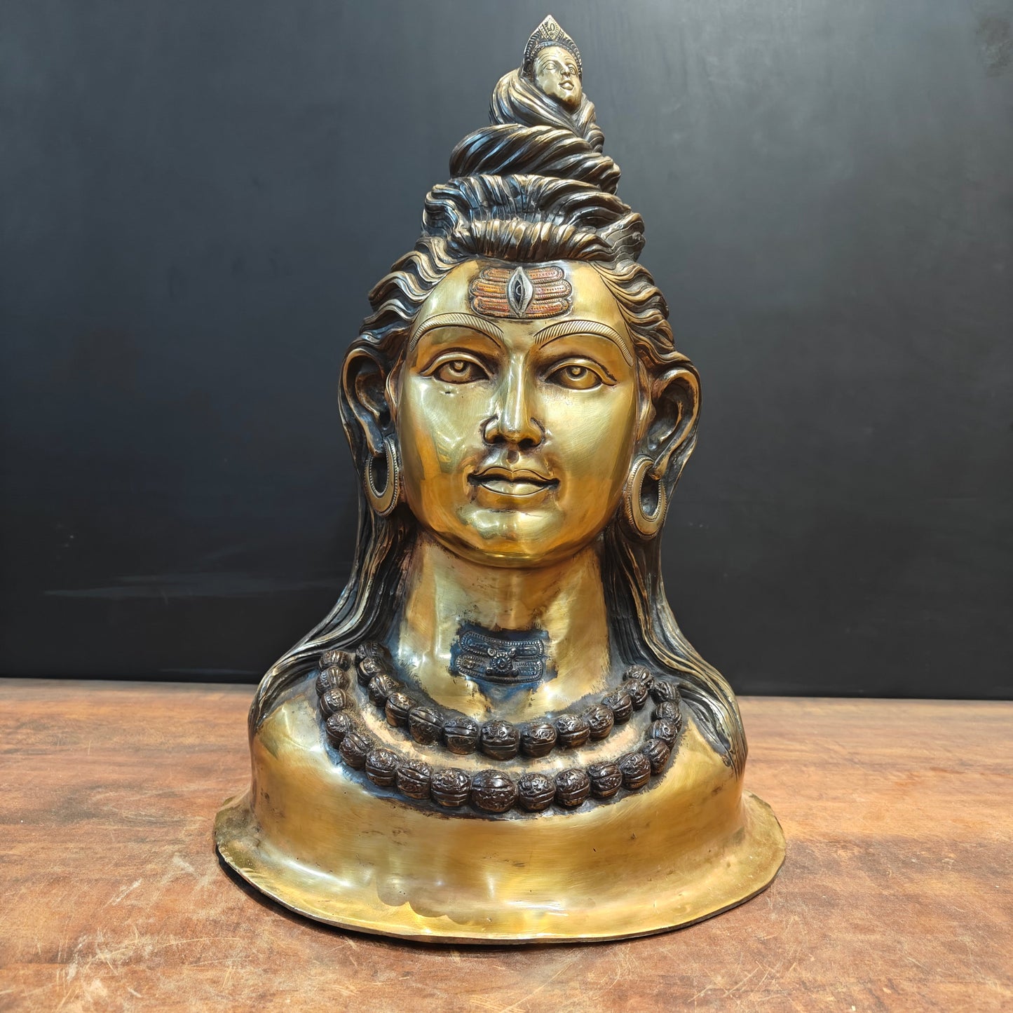 Brass Lord Shiva Head With River Ganga Antique Finish 21 Inches
