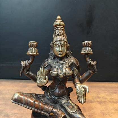 Brass Goddess Lakshmi Idol Sitting On Lotus Base 1 Feet by vendor-unknown - Hindu Gods (View 2)