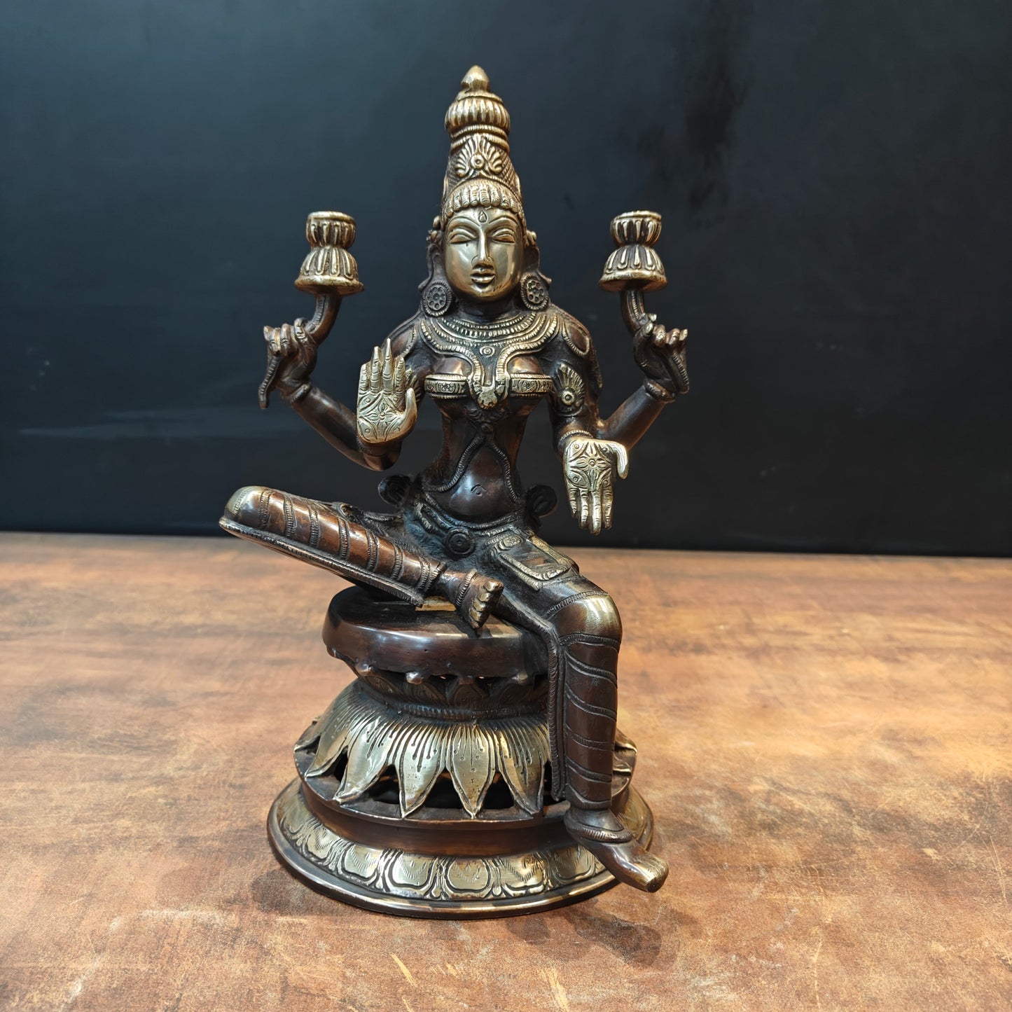 Brass Goddess Lakshmi Idol Sitting On Lotus Base 1 Feet
