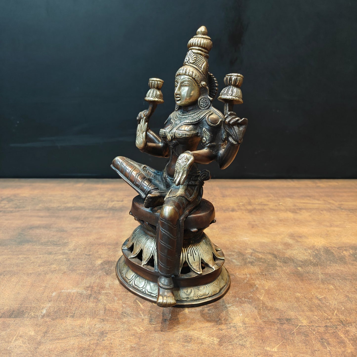 Brass Goddess Lakshmi Idol Sitting On Lotus Base 1 Feet