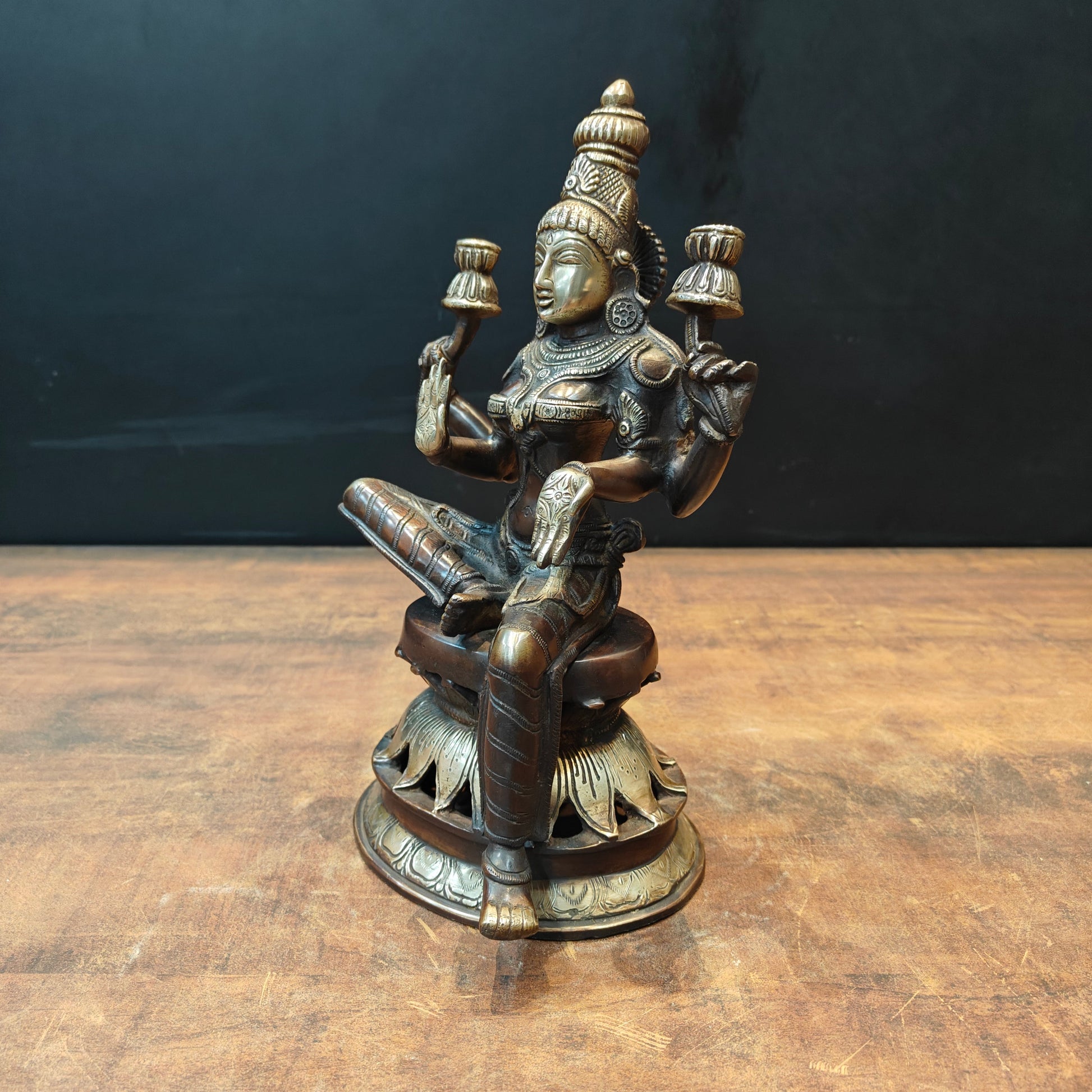 Brass Goddess Lakshmi Idol Sitting On Lotus Base 1 Feet - Image 5