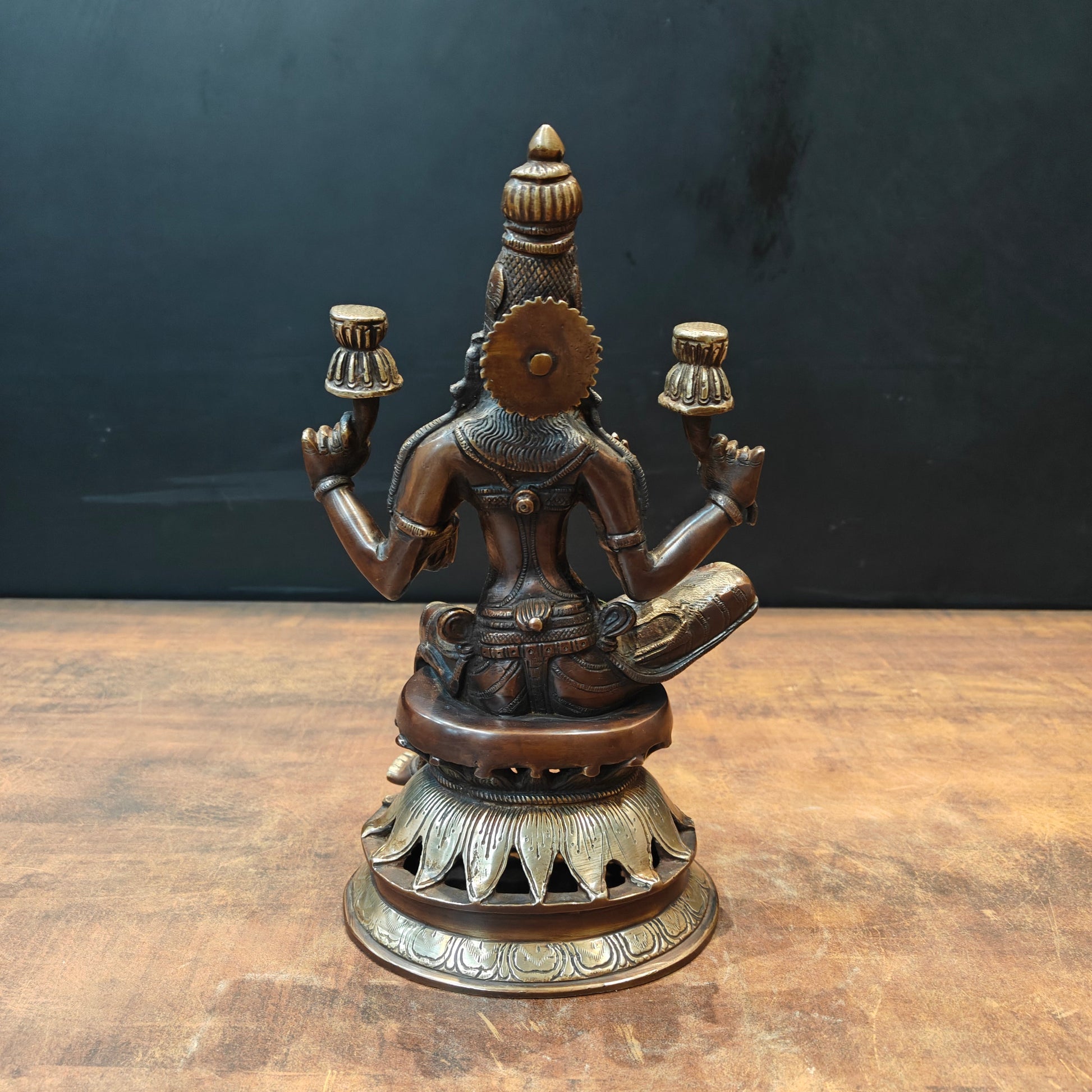 Brass Goddess Lakshmi Idol Sitting On Lotus Base 1 Feet - Image 6
