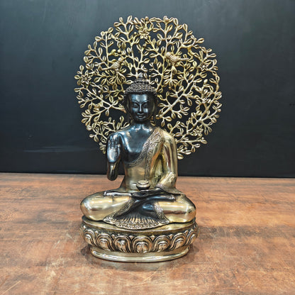 Brass Buddha Statue With Bodhi Tree Black Patina Finish 22 Inch by vendor-unknown - Buddha (View 3)