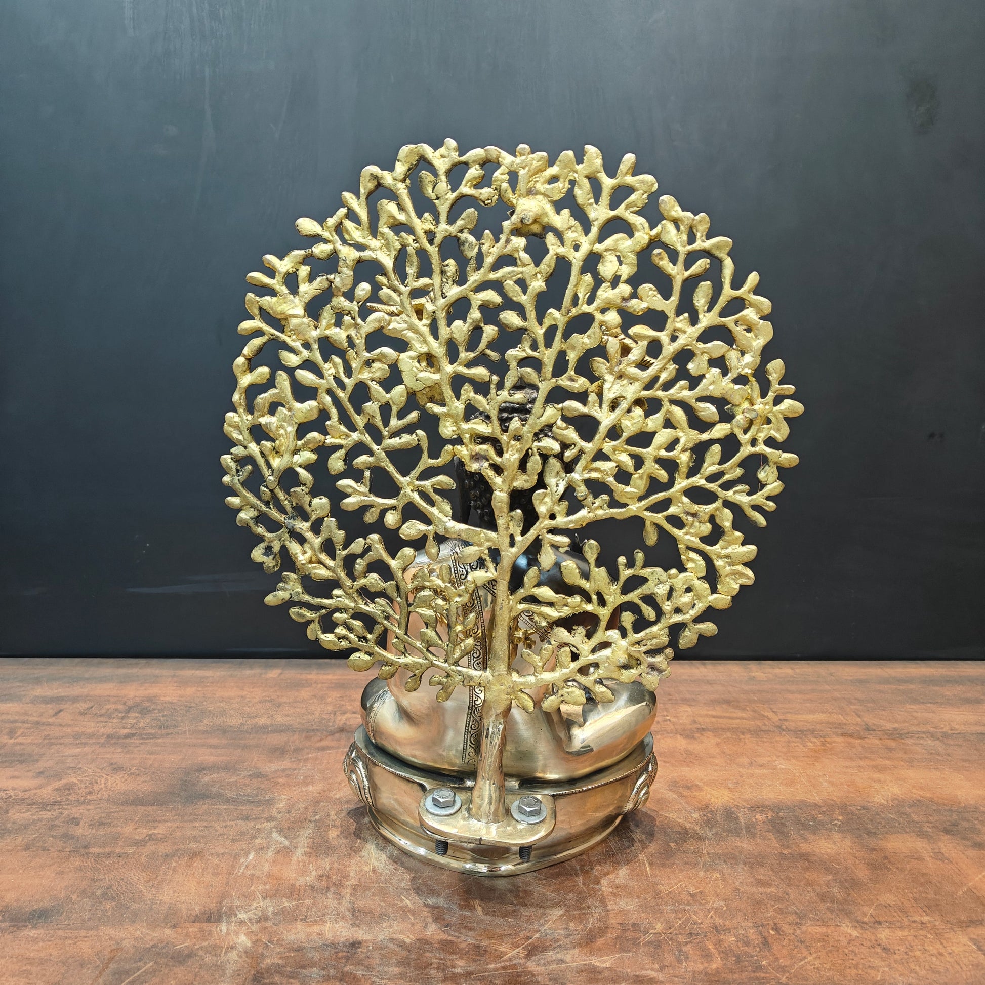Brass Buddha Statue With Bodhi Tree Black Patina Finish 22 Inch - Image 7