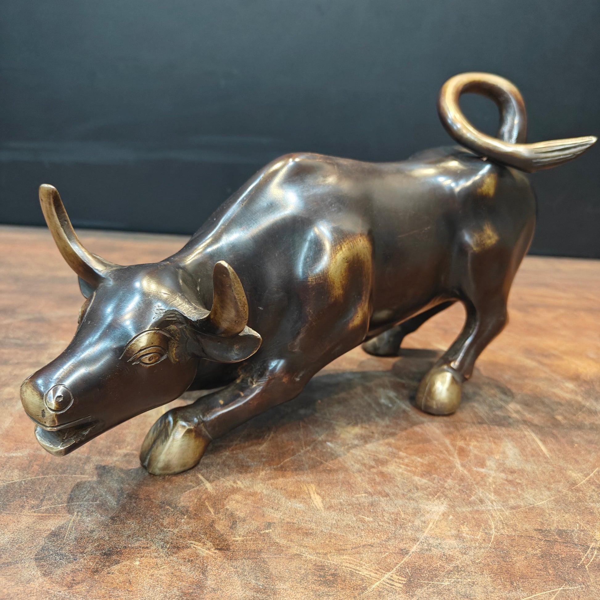 Brass Stock Market Bull Statue For Decor Showpiece 12 Inch - Image 2