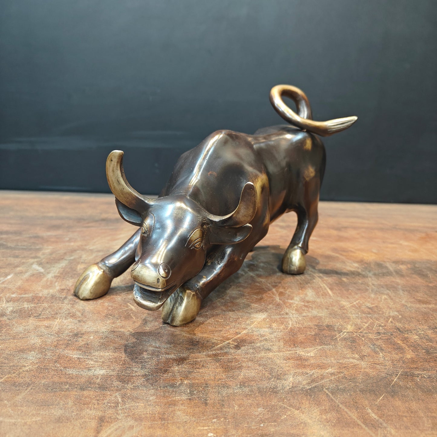 Brass Stock Market Bull Statue For Decor Showpiece 12 Inch