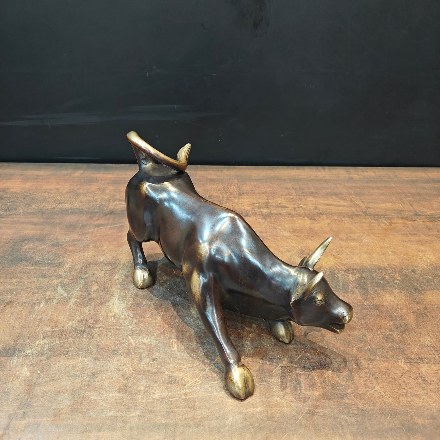 Brass Stock Market Bull Statue For Decor Showpiece 12 Inch
