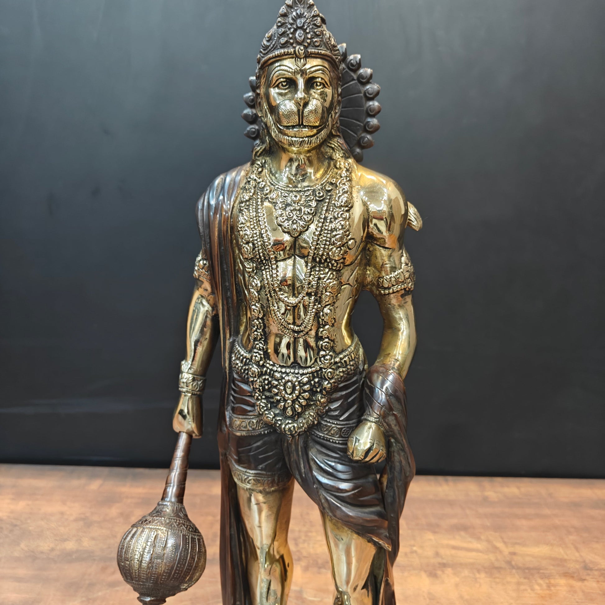 Brass Standing Hanuman Idol Antique Finish 2 Feet - Image 2