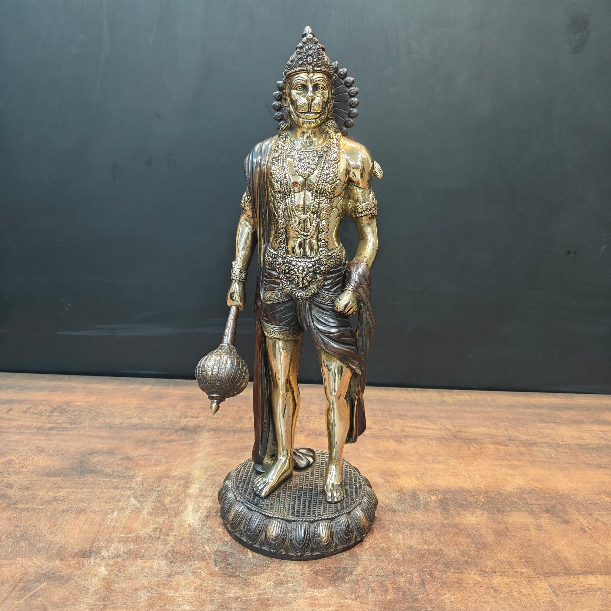 Brass Standing Hanuman Idol Antique Finish 2 Feet - Image 3