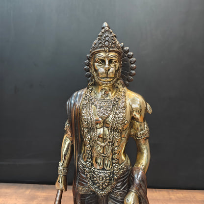Brass Standing Hanuman Idol Antique Finish 2 Feet by vendor-unknown - Hindu Gods (View 4)