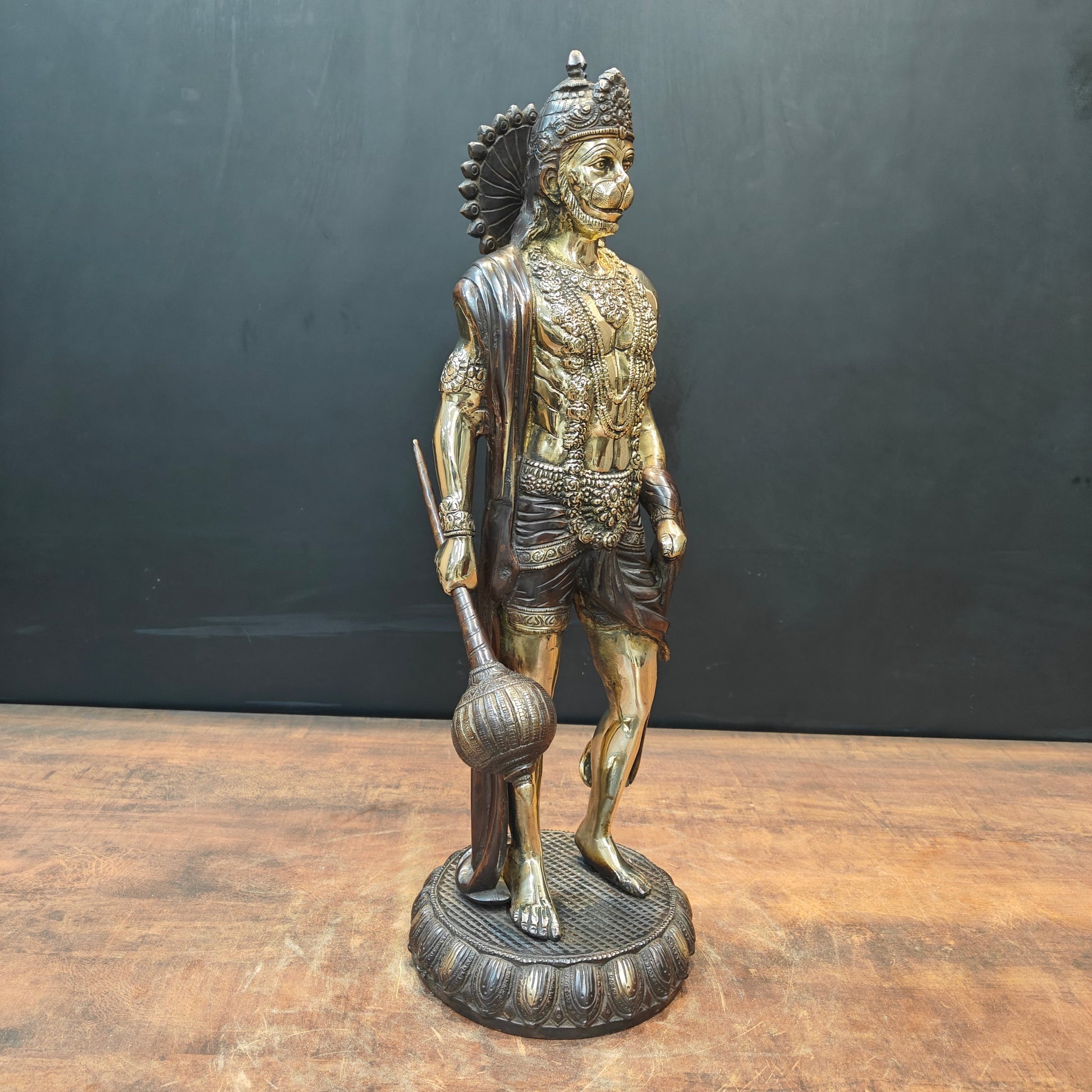 Brass Standing Hanuman Idol Antique Finish 2 Feet - Image 5
