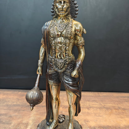 Brass Standing Hanuman Idol Antique Finish 2 Feet by vendor-unknown - Hindu Gods (View 6)