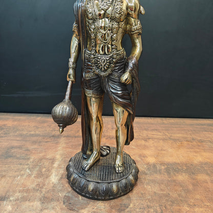 Brass Standing Hanuman Idol Antique Finish 2 Feet by vendor-unknown - Hindu Gods (View 7)