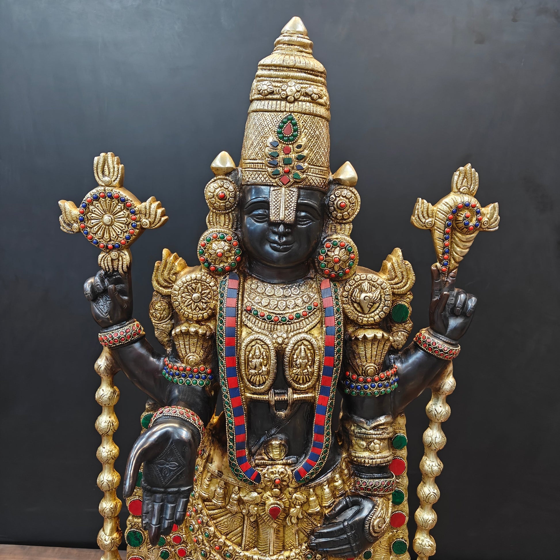 Brass Tirupati Balaji Idol Lord Venkateshwara With Stone Work 3 Feet - Image 2