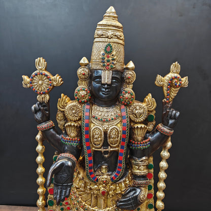 Brass Tirupati Balaji Idol Lord Venkateshwara With Stone Work 3 Feet by vendor-unknown - Hindu Gods (View 2)