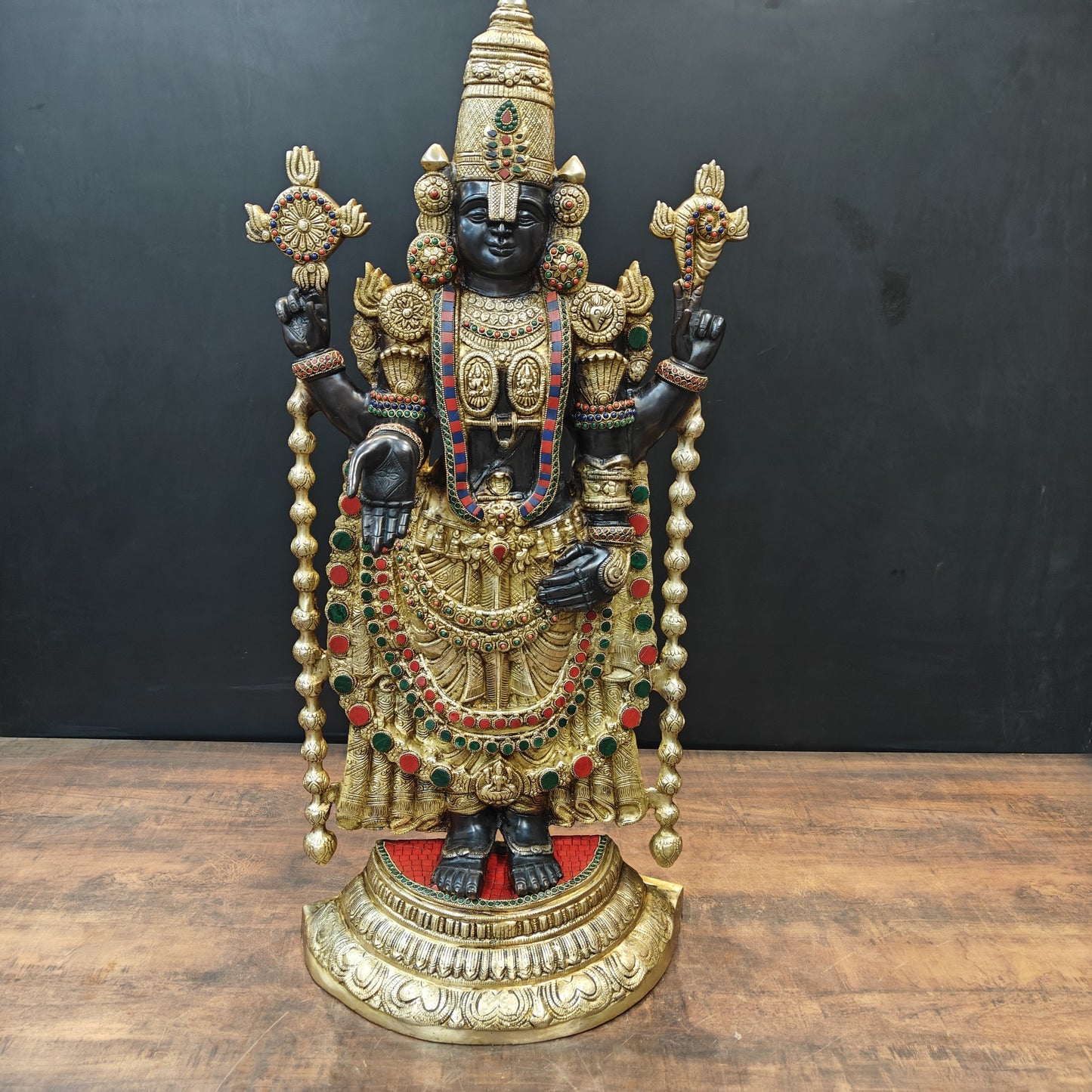 Brass Tirupati Balaji Idol Lord Venkateshwara With Stone Work 3 Feet
