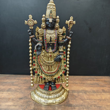 Brass Tirupati Balaji Idol Lord Venkateshwara With Stone Work 3 Feet by vendor-unknown - Hindu Gods (View 3)