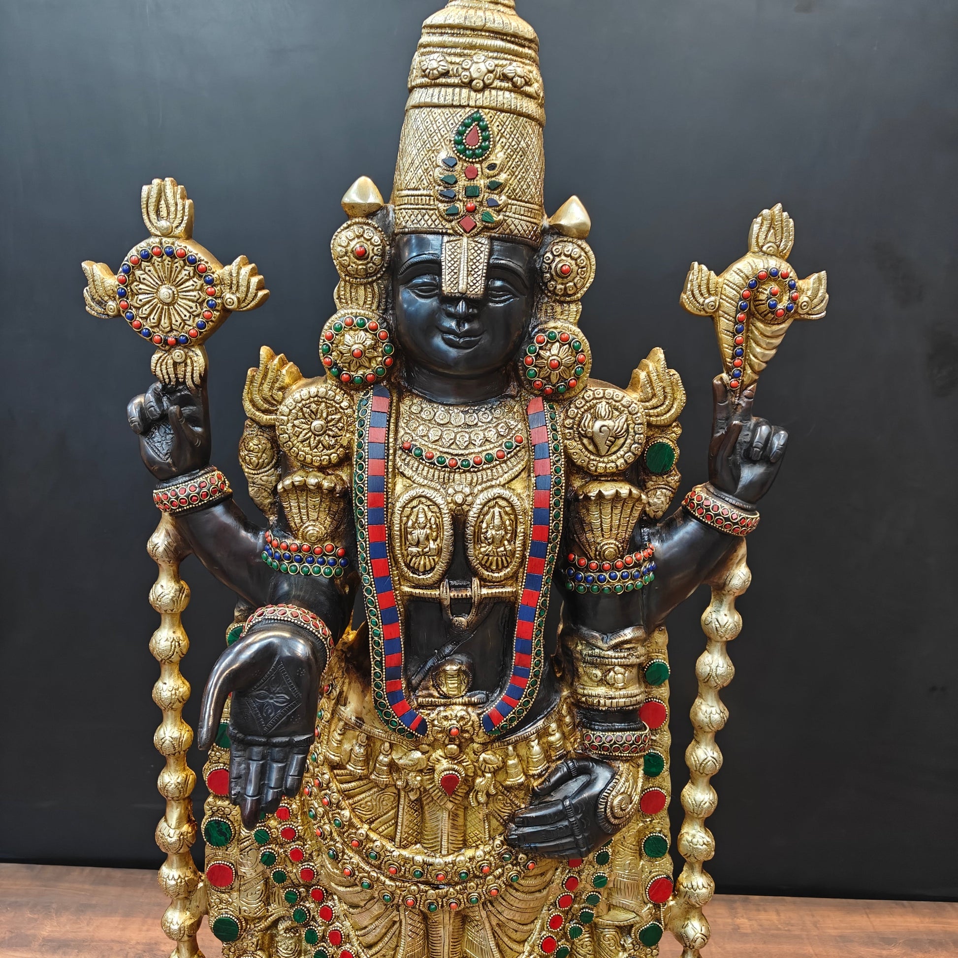 Brass Tirupati Balaji Idol Lord Venkateshwara With Stone Work 3 Feet - Image 4
