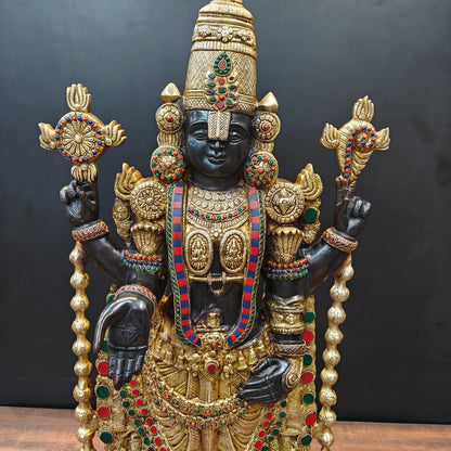 Brass Tirupati Balaji Idol Lord Venkateshwara With Stone Work 3 Feet by vendor-unknown - Hindu Gods (View 4)