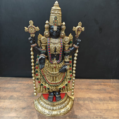 Brass Tirupati Balaji Idol Lord Venkateshwara With Stone Work 3 Feet by vendor-unknown - Hindu Gods (View 5)