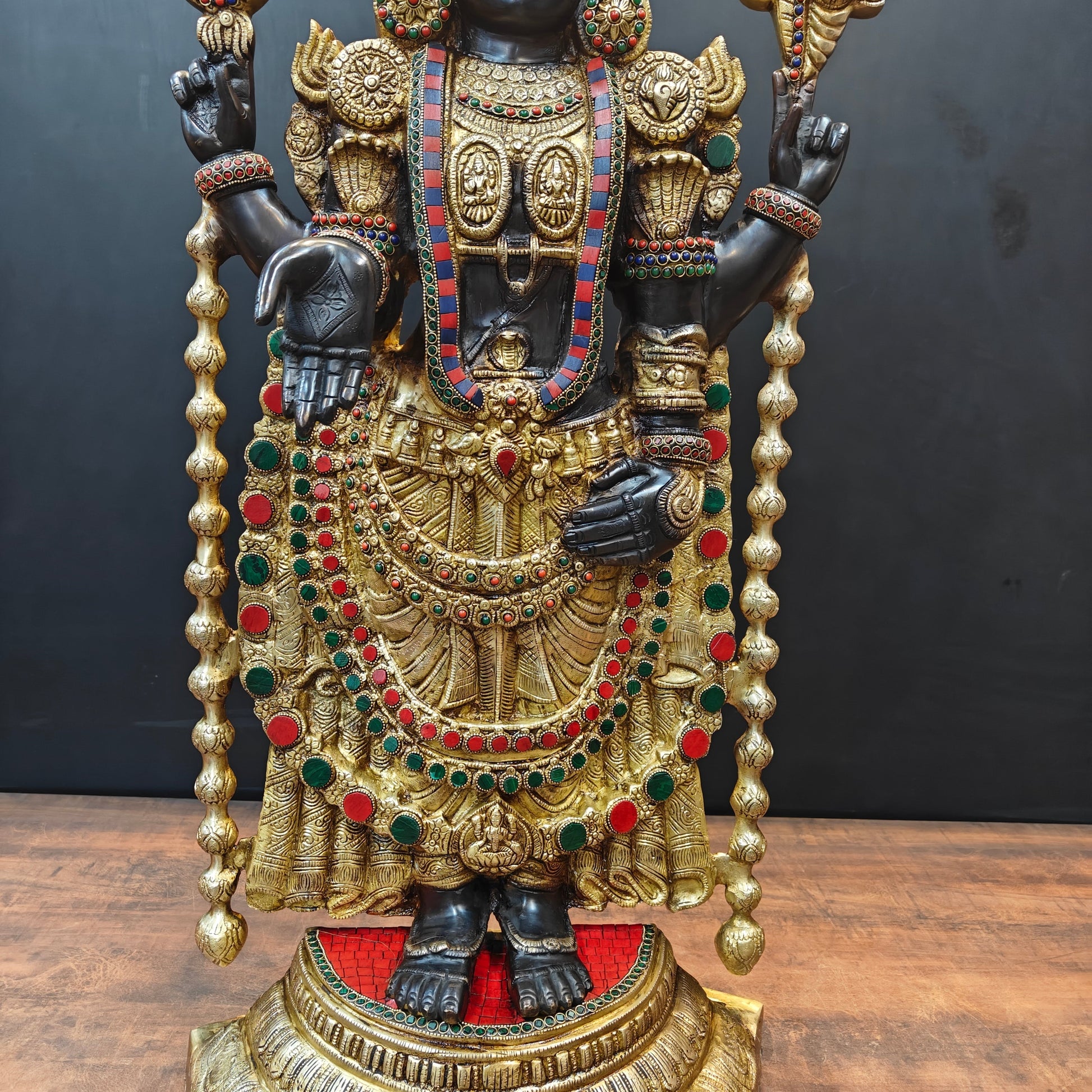 Brass Tirupati Balaji Idol Lord Venkateshwara With Stone Work 3 Feet - Image 6