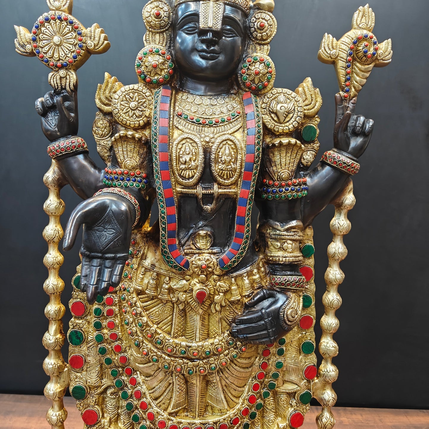 Brass Tirupati Balaji Idol Lord Venkateshwara With Stone Work 3 Feet