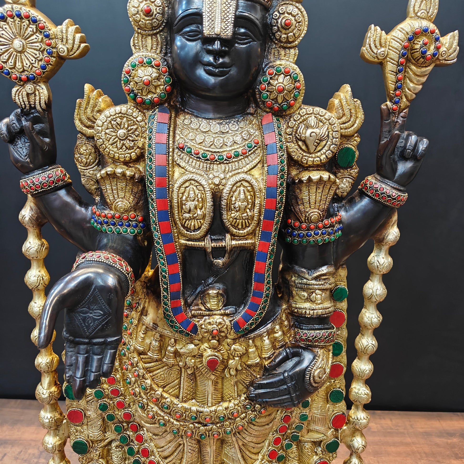 Brass Tirupati Balaji Idol Lord Venkateshwara With Stone Work 3 Feet - Image 8