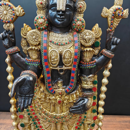 Brass Tirupati Balaji Idol Lord Venkateshwara With Stone Work 3 Feet by vendor-unknown - Hindu Gods (View 8)