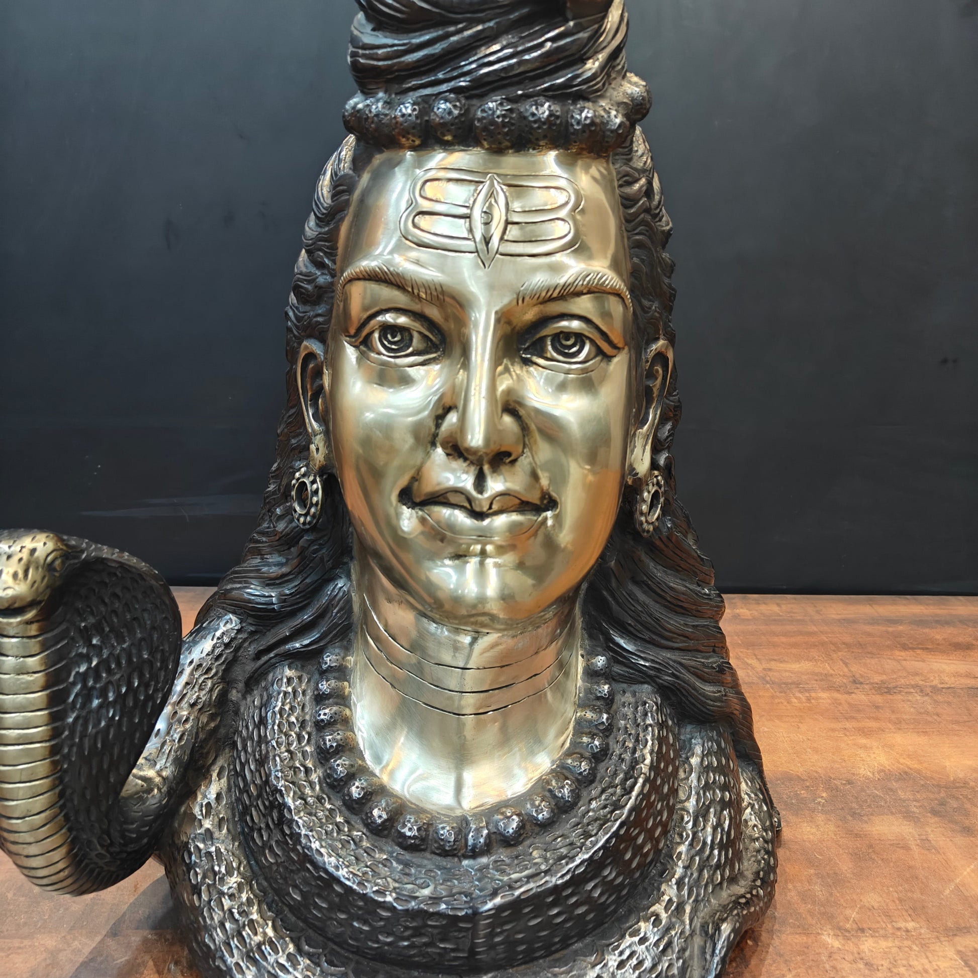 Brass Large Shiva Head Bust With Moon and River Ganga 27 Inch - Image 2