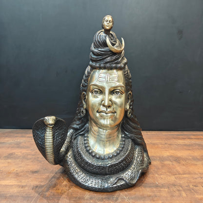 Brass Large Shiva Head Bust With Moon and River Ganga 27 Inch by vendor-unknown - Hindu Gods (View 3)