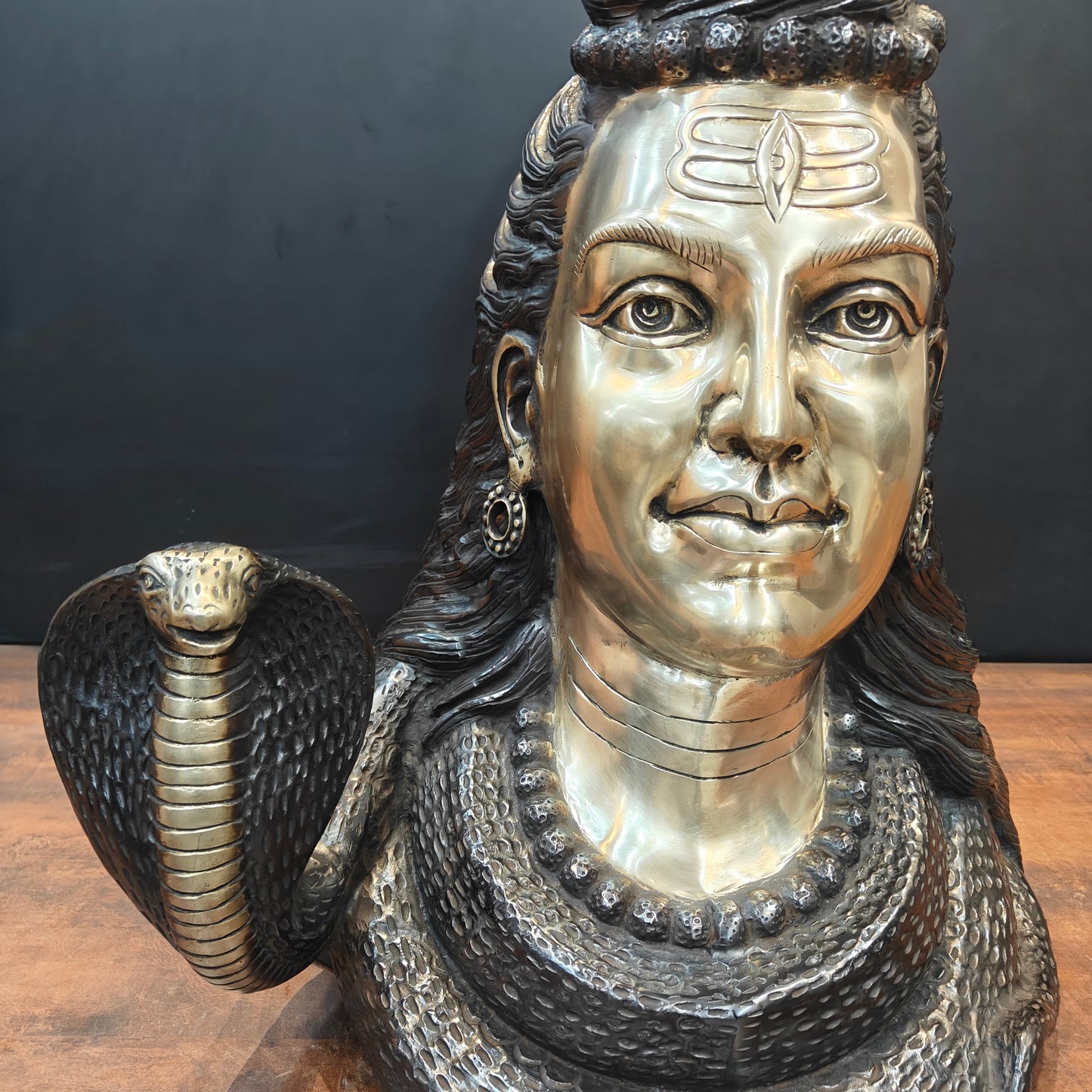 Brass Large Shiva Head Bust With Moon and River Ganga 27 Inch
