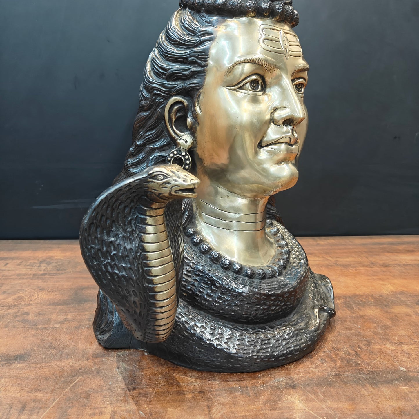Brass Large Shiva Head Bust With Moon and River Ganga 27 Inch